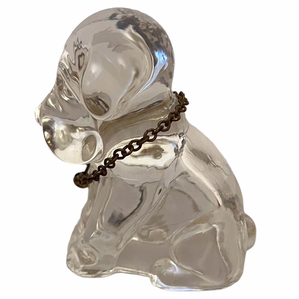 Vintage Federal Glass Company Puppy Dog Candy Container Clear Glass 1940s